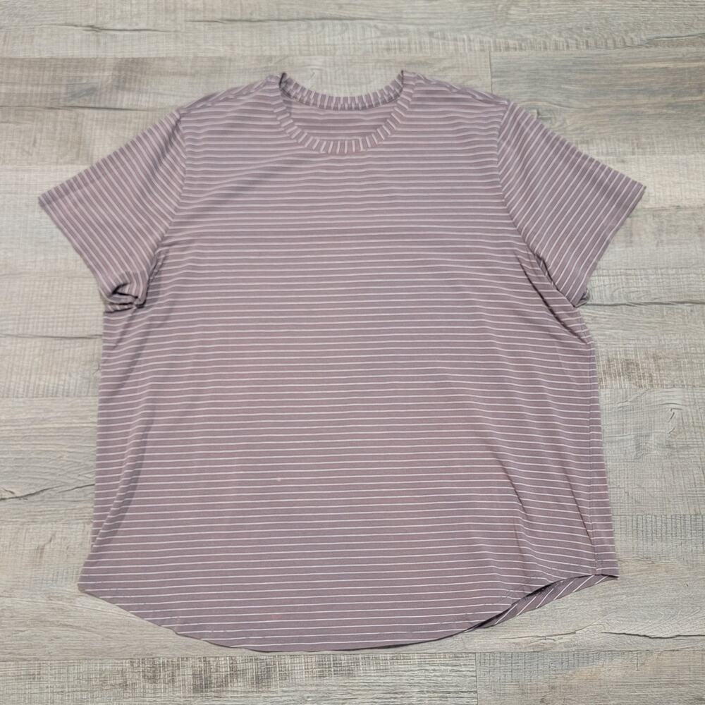 lululemon athletica Mauve and Cream Stripe Short Sleeve Relaxed Fit Tee